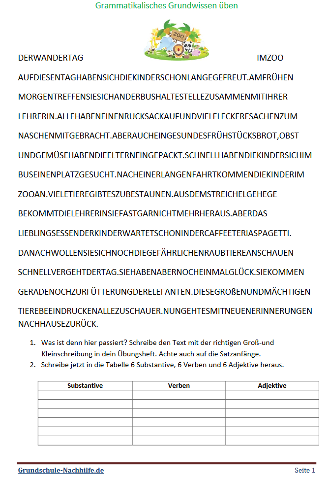 Arbeitsblatt Deutsch Grammatikalisches Grundwissen